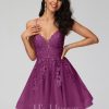 Birthday | A-line V-Neck Short Tulle Lace Homecoming Dress With Sequins Pearl Pink – Womens