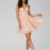 Birthday | A-line V-Neck Short Tulle Lace Homecoming Dress With Sequins Pearl Pink – Womens