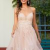 Birthday | A-line V-Neck Short Tulle Lace Homecoming Dress With Sequins Pearl Pink – Womens