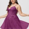 Birthday | A-line V-Neck Short Tulle Lace Homecoming Dress With Sequins Pearl Pink – Womens