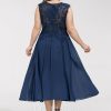 Birthday | A-line V-Neck Tea-Length Lace Chiffon Cocktail Dress Navy Blue – Womens