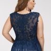 Birthday | A-line V-Neck Tea-Length Lace Chiffon Cocktail Dress Navy Blue – Womens