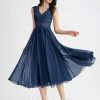 Birthday | A-line V-Neck Tea-Length Lace Chiffon Cocktail Dress Navy Blue – Womens