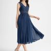 Birthday | A-line V-Neck Tea-Length Lace Chiffon Cocktail Dress Navy Blue – Womens