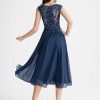 Birthday | A-line V-Neck Tea-Length Lace Chiffon Cocktail Dress Navy Blue – Womens