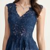 Birthday | A-line V-Neck Tea-Length Lace Chiffon Cocktail Dress Navy Blue – Womens