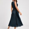 Birthday | A-line V-Neck Tea-Length Stretch Satin Cocktail Dress With Pleated Ruffle Dark Navy – Womens