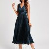 Birthday | A-line V-Neck Tea-Length Stretch Satin Cocktail Dress With Pleated Ruffle Dark Navy – Womens