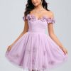 Birthday | Ball-Gown/Princess Off the Shoulder Short Tulle Homecoming Dress With Pleated Flower As Picture – Womens