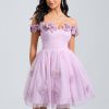 Birthday | Ball-Gown/Princess Off the Shoulder Short Tulle Homecoming Dress With Pleated Flower As Picture – Womens