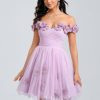 Birthday | Ball-Gown/Princess Off the Shoulder Short Tulle Homecoming Dress With Pleated Flower As Picture – Womens