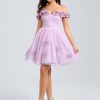 Birthday | Ball-Gown/Princess Off the Shoulder Short Tulle Homecoming Dress With Pleated Flower As Picture – Womens