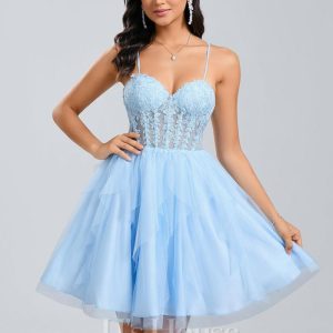 Birthday | Ball-Gown/Princess Sweetheart Short Lace Tulle Homecoming Dress With Ruffle As Picture – Womens