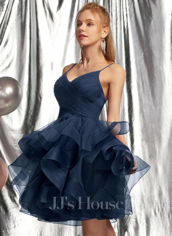 Birthday | Ball-Gown/Princess V-Neck Short Tulle Homecoming Dress Dark Navy – Womens