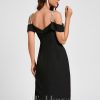 Birthday | Sheath/Column Cold Shoulder Asymmetrical Stretch Crepe Cocktail Dress With Ruffle Rhinestone Black – Womens