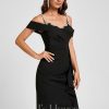 Birthday | Sheath/Column Cold Shoulder Asymmetrical Stretch Crepe Cocktail Dress With Ruffle Rhinestone Black – Womens