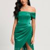 Birthday | Sheath/Column Off the Shoulder Asymmetrical Satin Cocktail Dress With Pleated As Picture – Womens