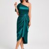 Birthday | Sheath/Column One Shoulder Asymmetrical Stretch Satin Cocktail Dress With Ruffle Peacock – Womens