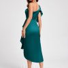 Birthday | Sheath/Column One Shoulder Asymmetrical Stretch Satin Cocktail Dress With Ruffle Peacock – Womens