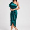 Birthday | Sheath/Column One Shoulder Asymmetrical Stretch Satin Cocktail Dress With Ruffle Peacock – Womens