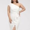 Birthday | Sheath/Column One Shoulder Knee-Length Stretch Crepe Cocktail Dress With Ruffle White – Womens