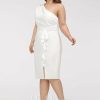 Birthday | Sheath/Column One Shoulder Knee-Length Stretch Crepe Cocktail Dress With Ruffle White – Womens