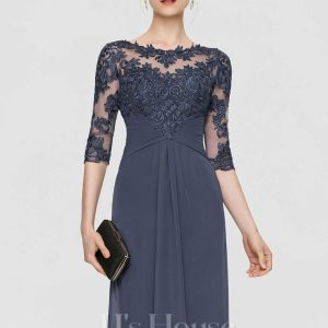 Birthday | Sheath/Column Scoop Knee-Length Lace Chiffon Cocktail Dress Stormy – Womens