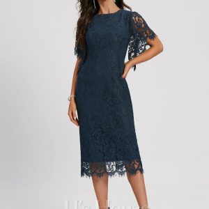 Birthday | Sheath/Column Scoop Knee-Length Lace Cocktail Dress Dark Navy – Womens