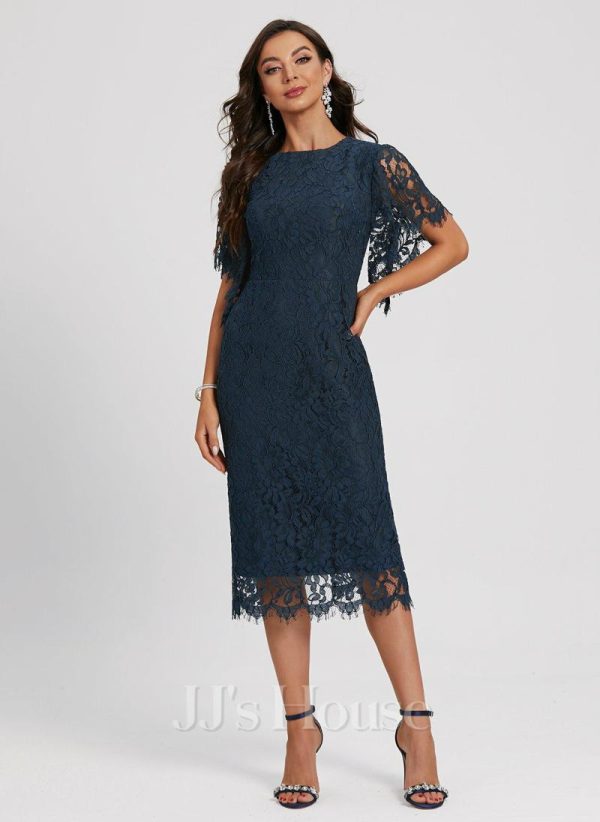 Birthday | Sheath/Column Scoop Knee-Length Lace Cocktail Dress Dark Navy – Womens