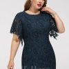 Birthday | Sheath/Column Scoop Knee-Length Lace Cocktail Dress Dark Navy – Womens