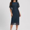 Birthday | Sheath/Column Scoop Knee-Length Lace Cocktail Dress Dark Navy – Womens