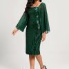 Birthday | Sheath/Column Square Knee-Length Lace Chiffon Sequin Cocktail Dress Dark Green – Womens