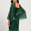 Birthday | Sheath/Column Square Knee-Length Lace Chiffon Sequin Cocktail Dress Dark Green – Womens