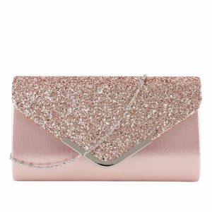 Clutches | Glitter Envelope/Metal Edge Clutch Bags Pink – Womens