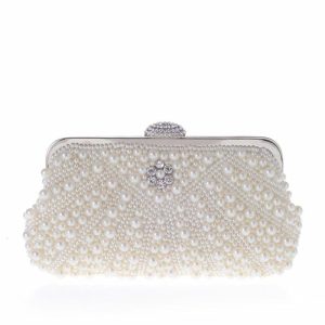 Clutches | Imitation Pearl Girly Clutch Bags White – Womens