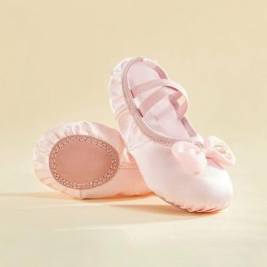 Dance Shoes | Kids’ Ballet Shoes Bowknot Flat Heel Satin Indoor Solid Color Dance Shoes Pink – Womens