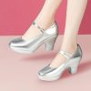 Dance Shoes | Women’s Ballroom Shoes Block Heel Faux Leather Outdoor Solid Color Dance Shoes Silver – Womens