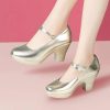 Dance Shoes | Women’s Ballroom Shoes Block Heel Faux Leather Outdoor Solid Color Dance Shoes Silver – Womens