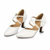 Dance Shoes | Women’s Ballroom Shoes Buckle Flare Heel Leatherette Indoor Solid Color Dance Shoes White – Womens