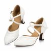 Dance Shoes | Women’s Ballroom Shoes Buckle Flare Heel Leatherette Indoor Solid Color Dance Shoes White – Womens