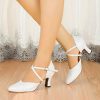 Dance Shoes | Women’s Ballroom Shoes Buckle Flare Heel Leatherette Indoor Solid Color Dance Shoes White – Womens