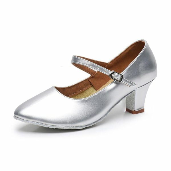 Dance Shoes | Women’s Ballroom Shoes Buckle Leatherette Dance Shoes Silver – Womens