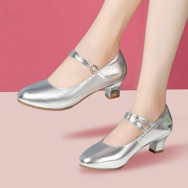 Dance Shoes | Women’s Ballroom Shoes Low Heel Faux Leather Outdoor Solid Color Dance Shoes Silver – Womens