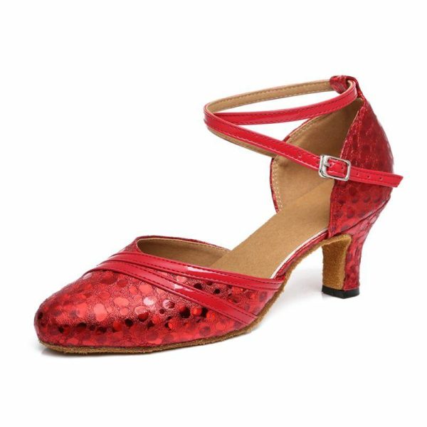 Dance Shoes | Women’s Ballroom Shoes Ruched High Heel PU Leather Outdoor Polka Dot Dance Shoes Red – Womens