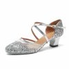 Dance Shoes | Women’s Ballroom Shoes Sequin Chunky Heel Glitter Indoor Dance Shoes Silver – Womens