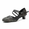 Dance Shoes | Women’s Ballroom Shoes Sequin Chunky Heel Glitter Indoor Dance Shoes Silver – Womens