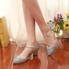 Dance Shoes | Women’s Ballroom Shoes Sequin Chunky Heel Glitter Indoor Dance Shoes Silver – Womens