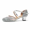 Dance Shoes | Women’s Ballroom Shoes Sequin Chunky Heel Glitter Indoor Dance Shoes Silver – Womens