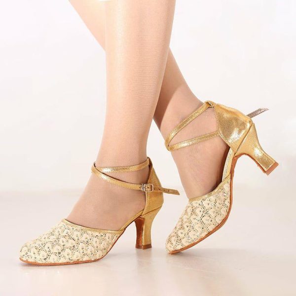 Dance Shoes | Women’s Ballroom Shoes Sequin High Heel Glitter Faux Leather Indoor Dance Shoes Gold – Womens