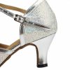 Dance Shoes | Women’s Ballroom Shoes Sequin High Heel Glitter Indoor Color Block Dance Shoes Silver – Womens